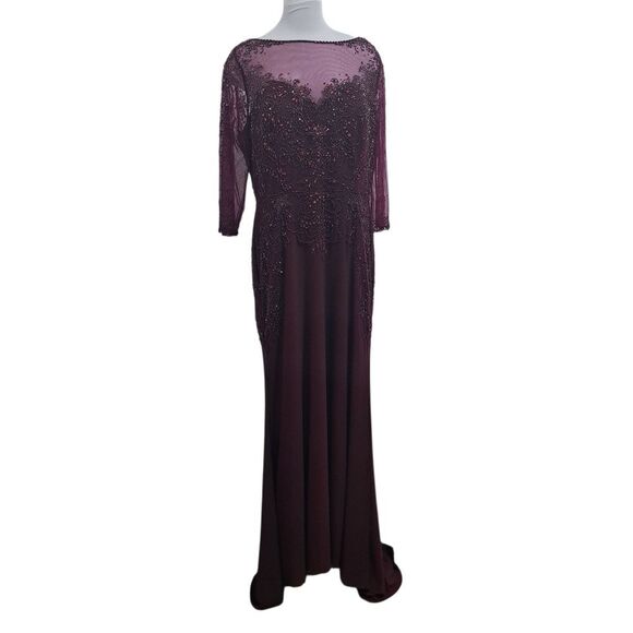 Christina Wu Mother Of The Bride Glam Sheer Trumpet Dress 17890 Size 18 Merlot - Picture 4 of 15